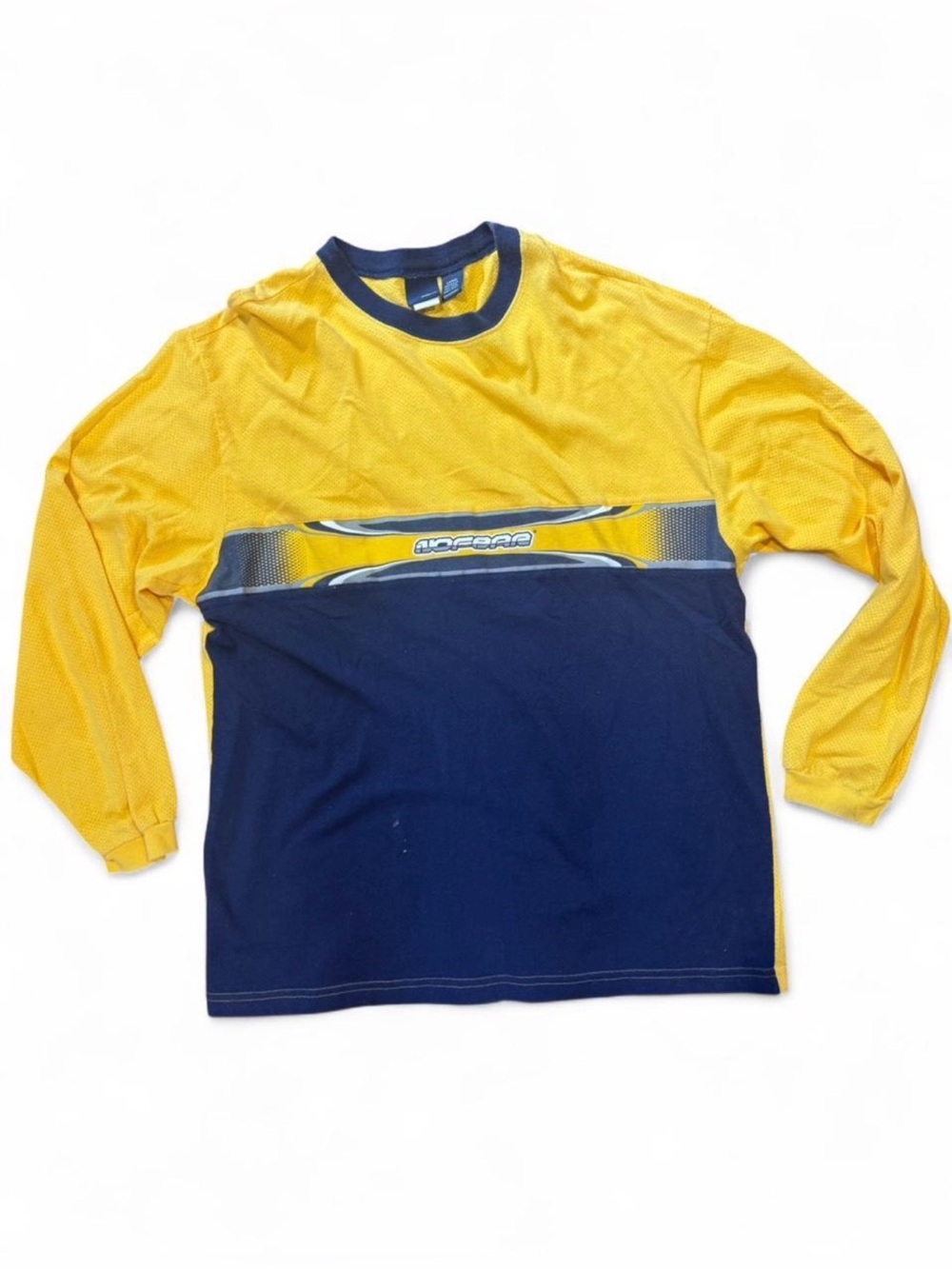 Y2K Yellow and Navy Motocross Long Sleeve Graphic Pullover